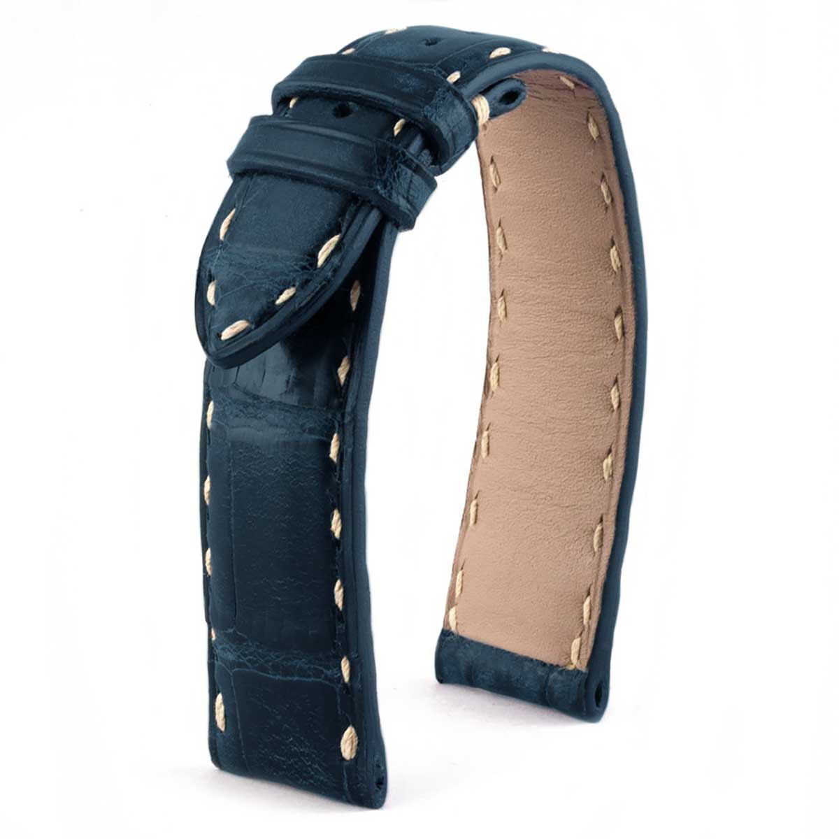 Omega Constellation Globemaster - Leather watch strap - Specially tanned alligator, navy blue, waxed