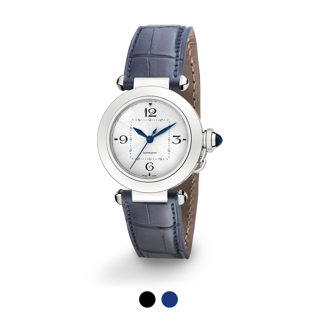 Cartier Pasha - Bracelet-montre cuir - Alligator (noir, bleu)