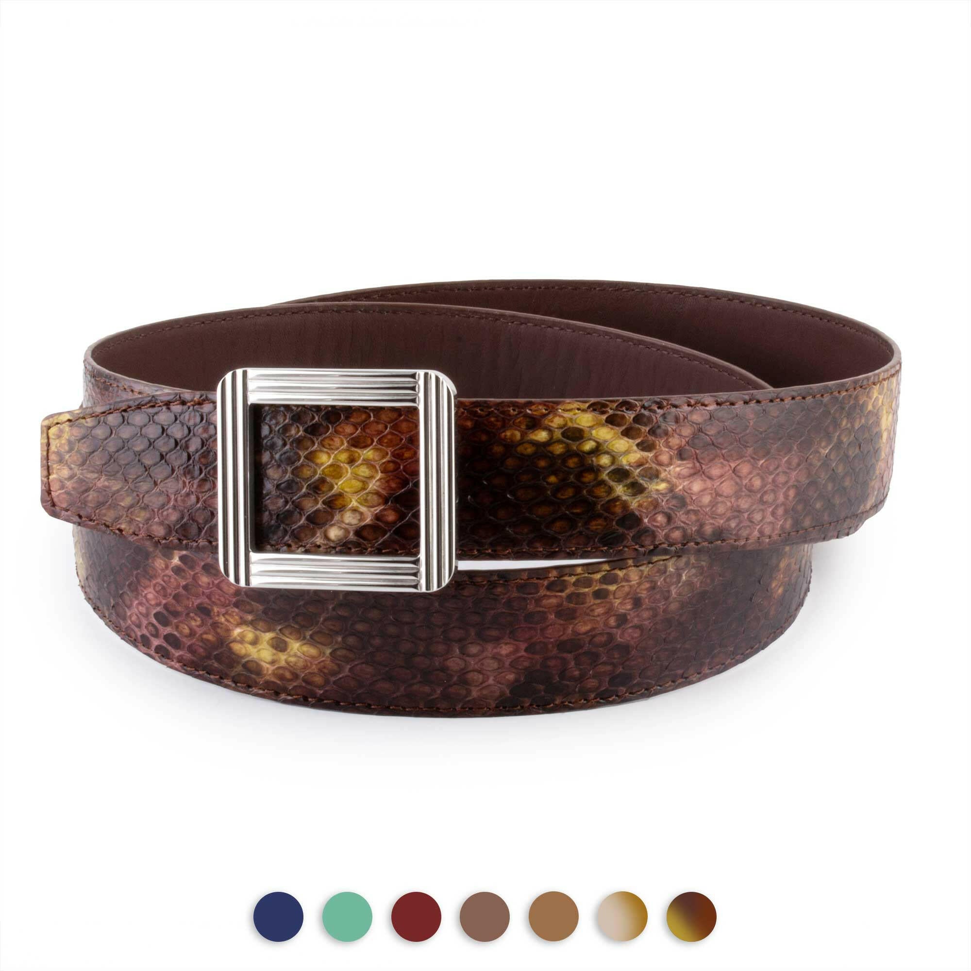 Ceinture cuir ABP + boucle acier - Python brillant