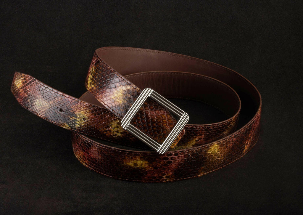Ceinture cuir ABP + boucle acier - Python brillant