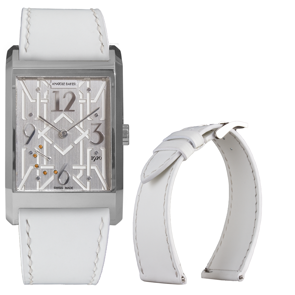 Leather watch strap - Anatole Baker - White water-resistant rubber calfskin