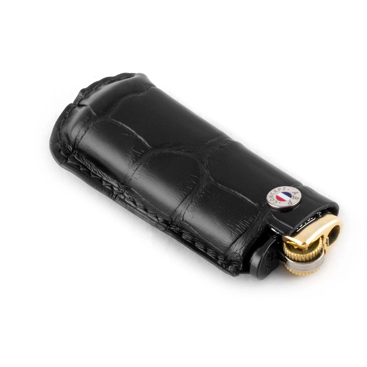 Briquet et son étui cuir "Essential Black Alligator"