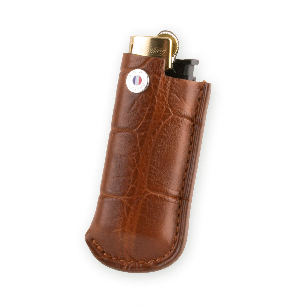 Briquet et son étui cuir "Essential" - Alligator (noir, bleu, vert, marron, orange...)