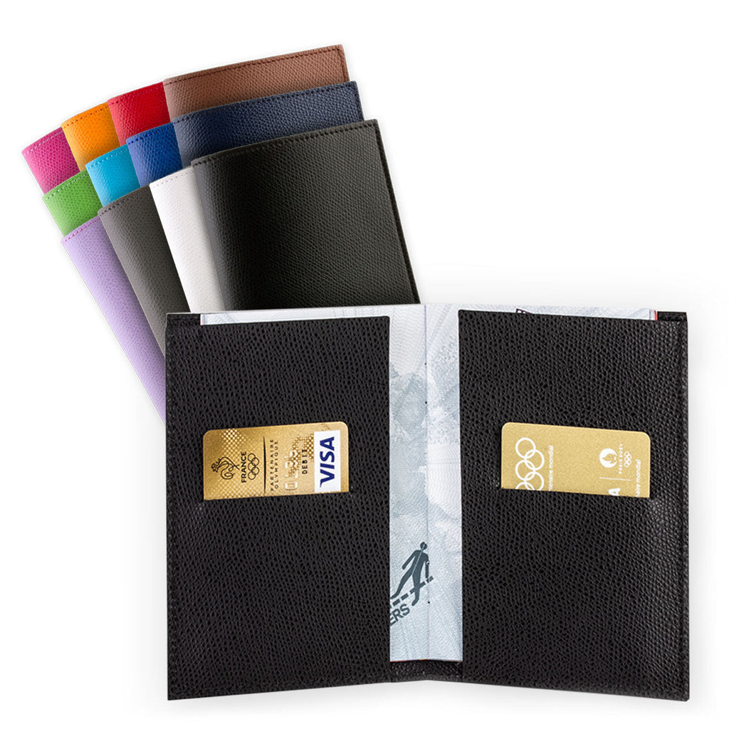 Etui à Passeport en cuir "Essential" - Veau grainé (noir, bleu, vert, marron, orange...)