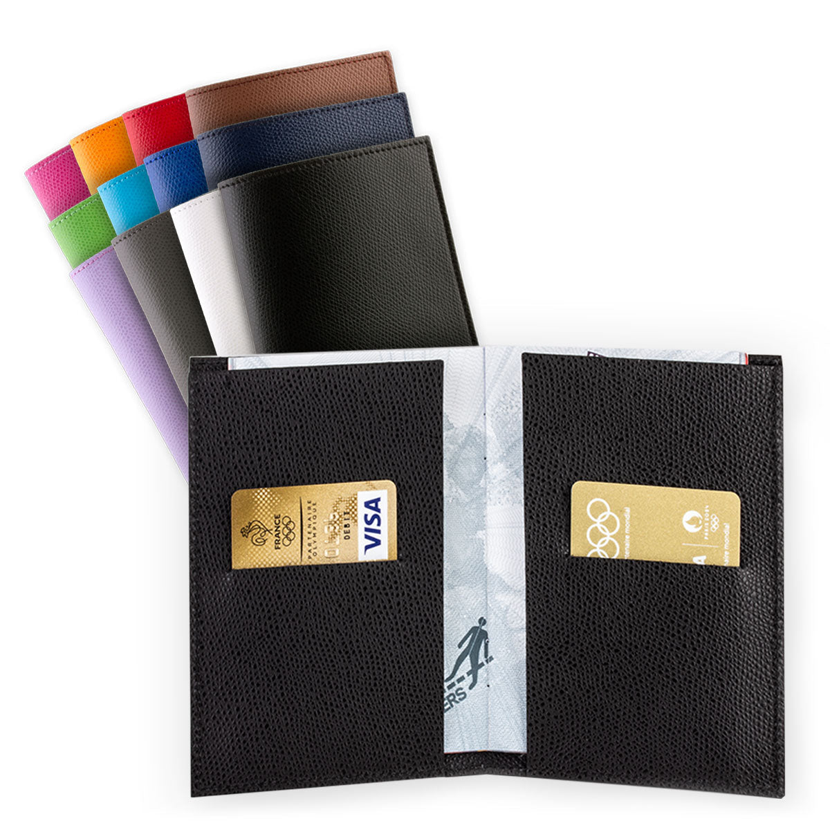 Etui à Passeport en cuir "Essential" - Veau grainé (noir, bleu, vert, marron, orange...)