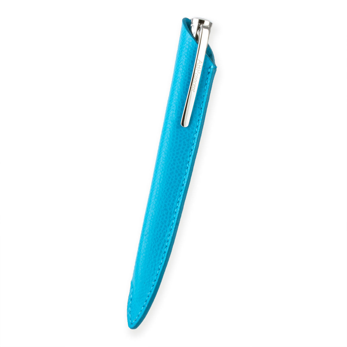 Stylo bille et son étui en cuir "Essential" – Acier rhodium / Doré / Noir - Veau grainé (noir, bleu, vert...)