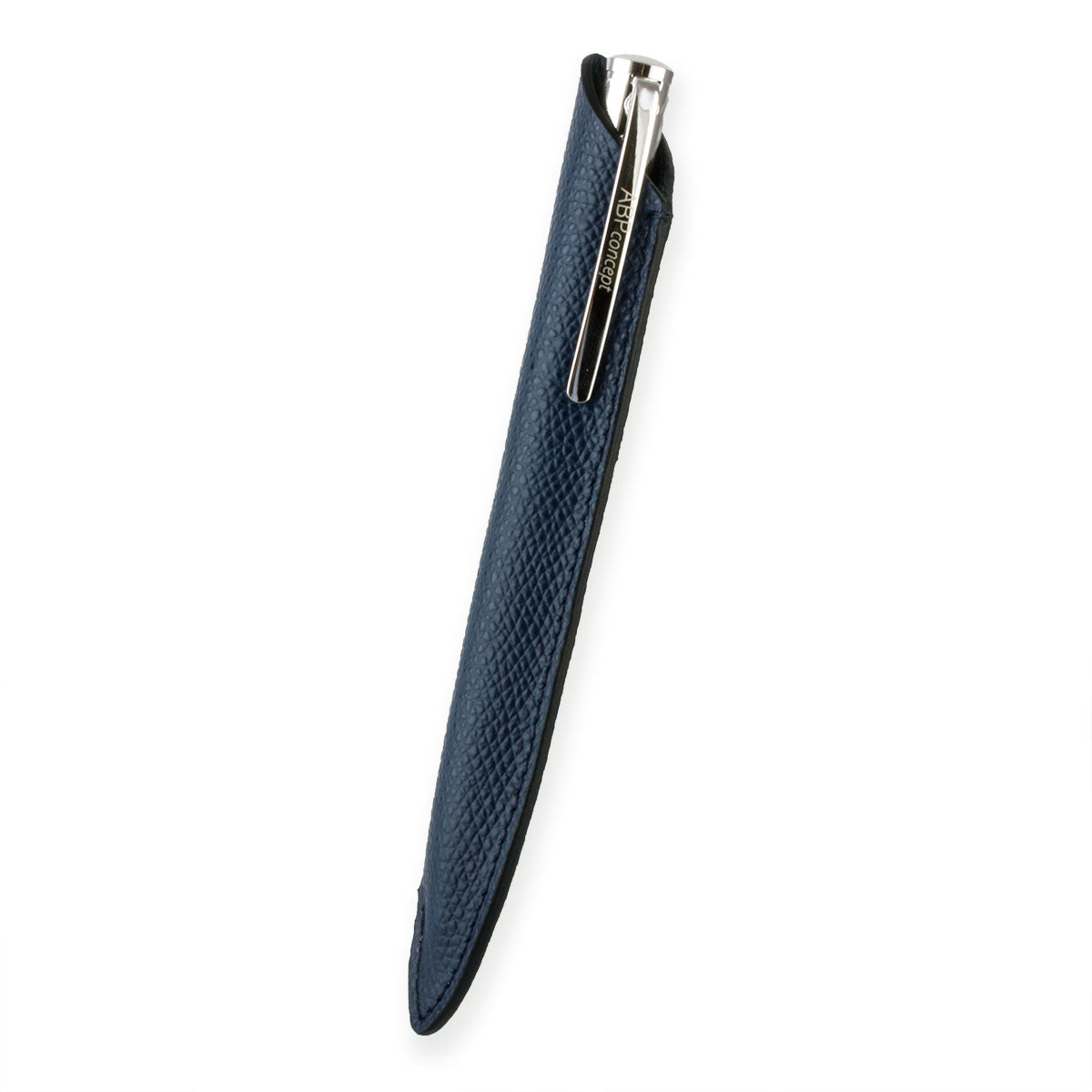 Stylo bille et son étui en cuir "Essential" – Acier rhodium / Doré / Noir - Veau grainé (noir, bleu, vert...)