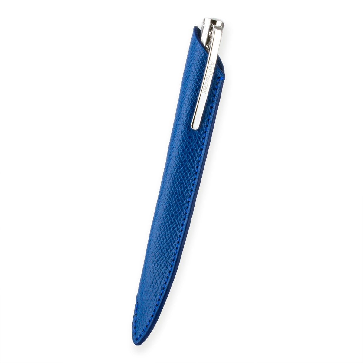 Stylo bille et son étui en cuir "Essential" – Acier rhodium / Doré / Noir - Veau grainé (noir, bleu, vert...)