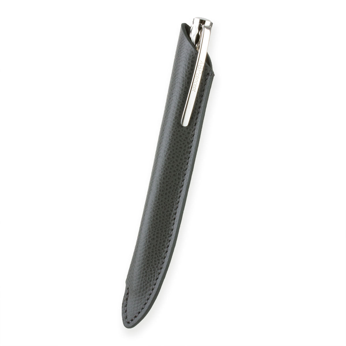 Stylo bille et son étui en cuir "Essential" – Acier rhodium / Doré / Noir - Veau grainé (noir, bleu, vert...)