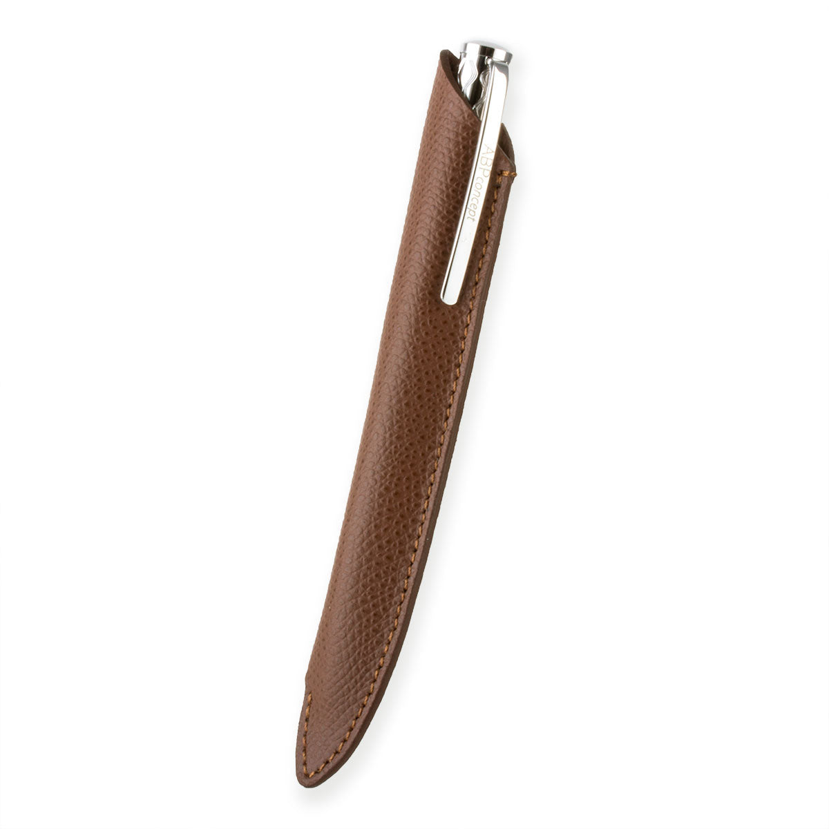 Stylo bille et son étui en cuir "Essential" – Acier rhodium / Doré / Noir - Veau grainé (noir, bleu, vert...)
