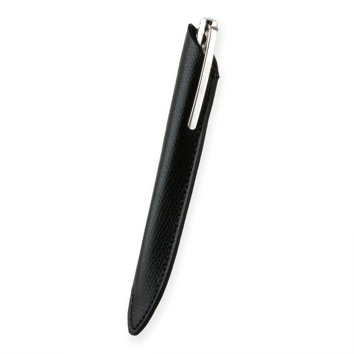 Stylo bille et son étui en cuir "Essential" – Acier rhodium / Doré / Noir - Veau grainé (noir, bleu, vert...)