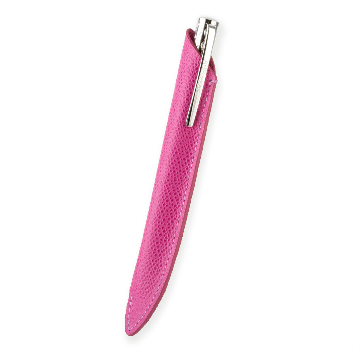 Stylo bille et son étui en cuir "Essential" – Acier rhodium / Doré / Noir - Veau grainé (noir, bleu, vert...)