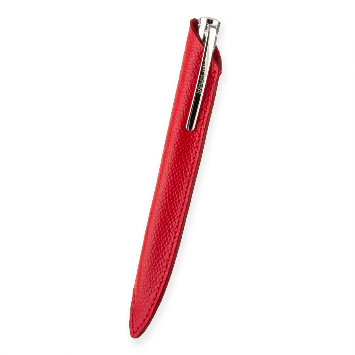 Stylo bille et son étui en cuir "Essential" – Acier rhodium / Doré / Noir - Veau grainé (noir, bleu, vert...)
