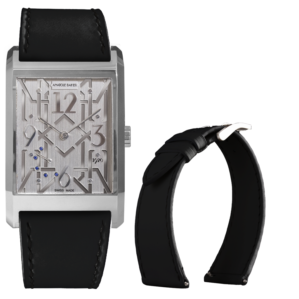 Leather watch strap - Anatole Baker - Black water-resistant rubber calfskin