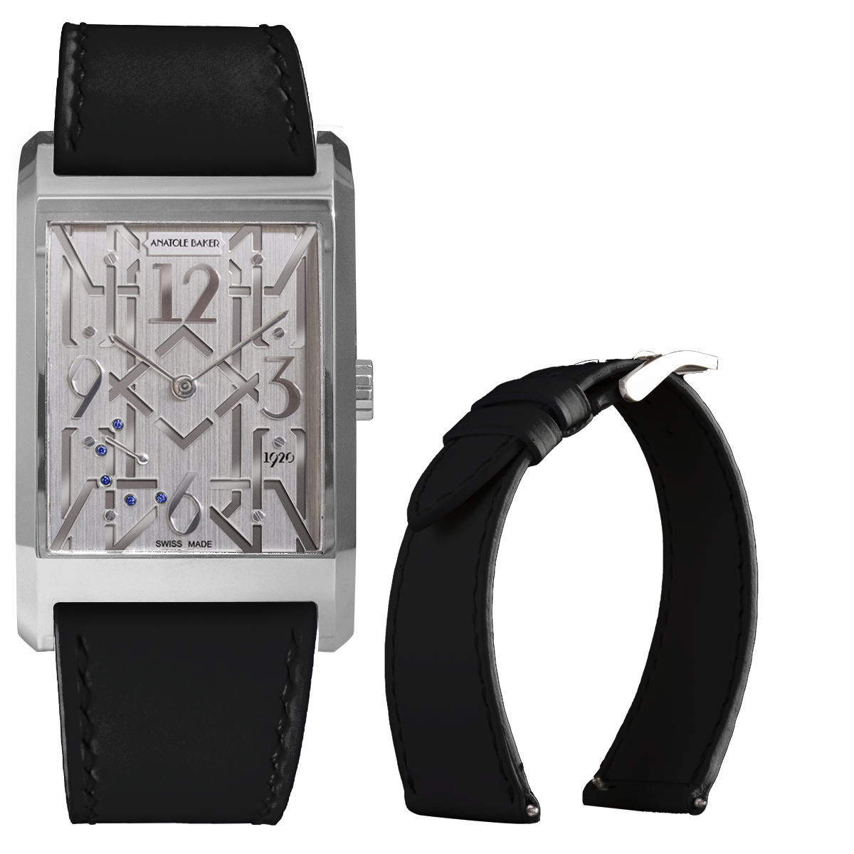 Leather watch strap - Anatole Baker - Black water-resistant rubber calfskin
