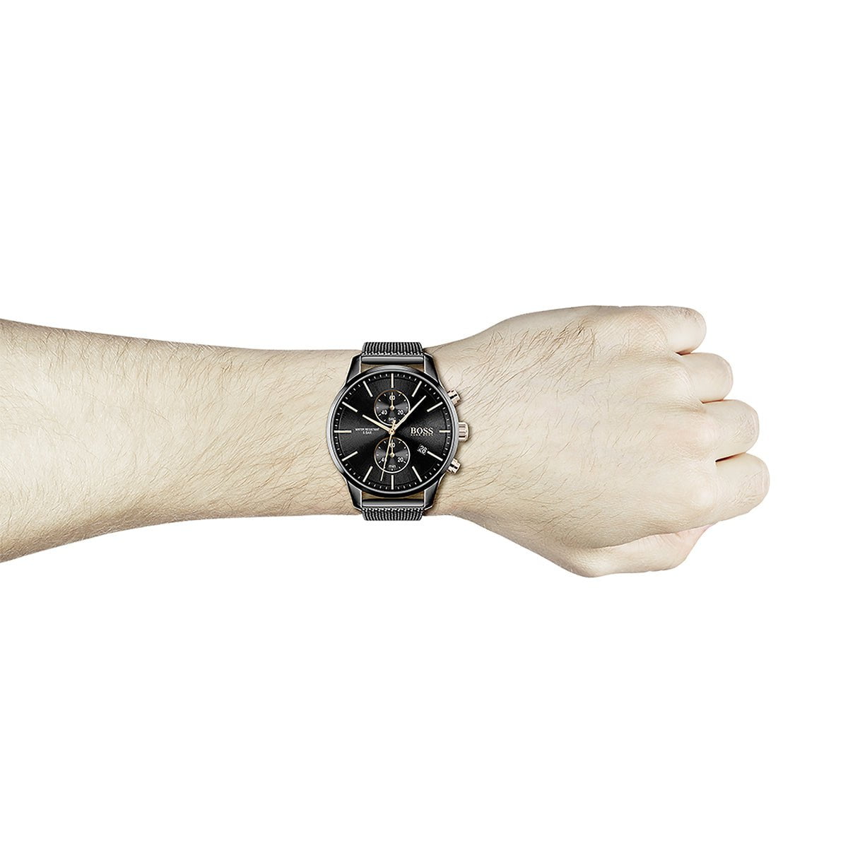 BOSS Men's Associate Chronograph Watch in Black Steel 1513811
