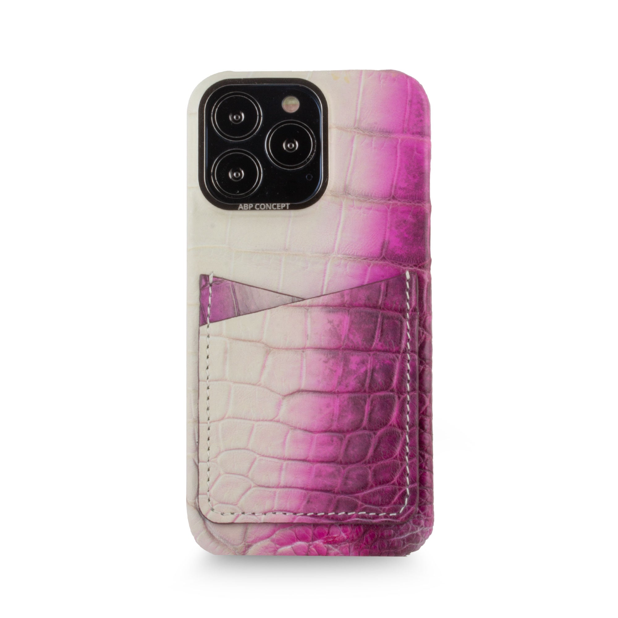 Vente exclusive - Coque cuir "double card" Himalaya pour iPhone 13 Pro - Crocodile Himalaya fuchsia