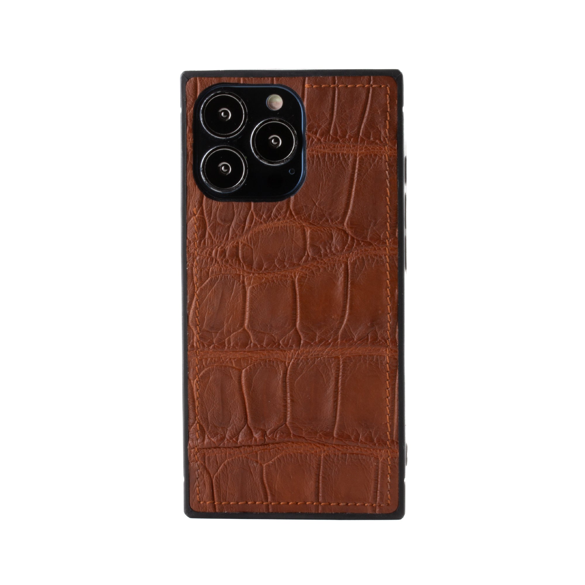 Vente exclusive - Coque "Square case" cuir pour iPhone 13 Pro - Alligator marron 1