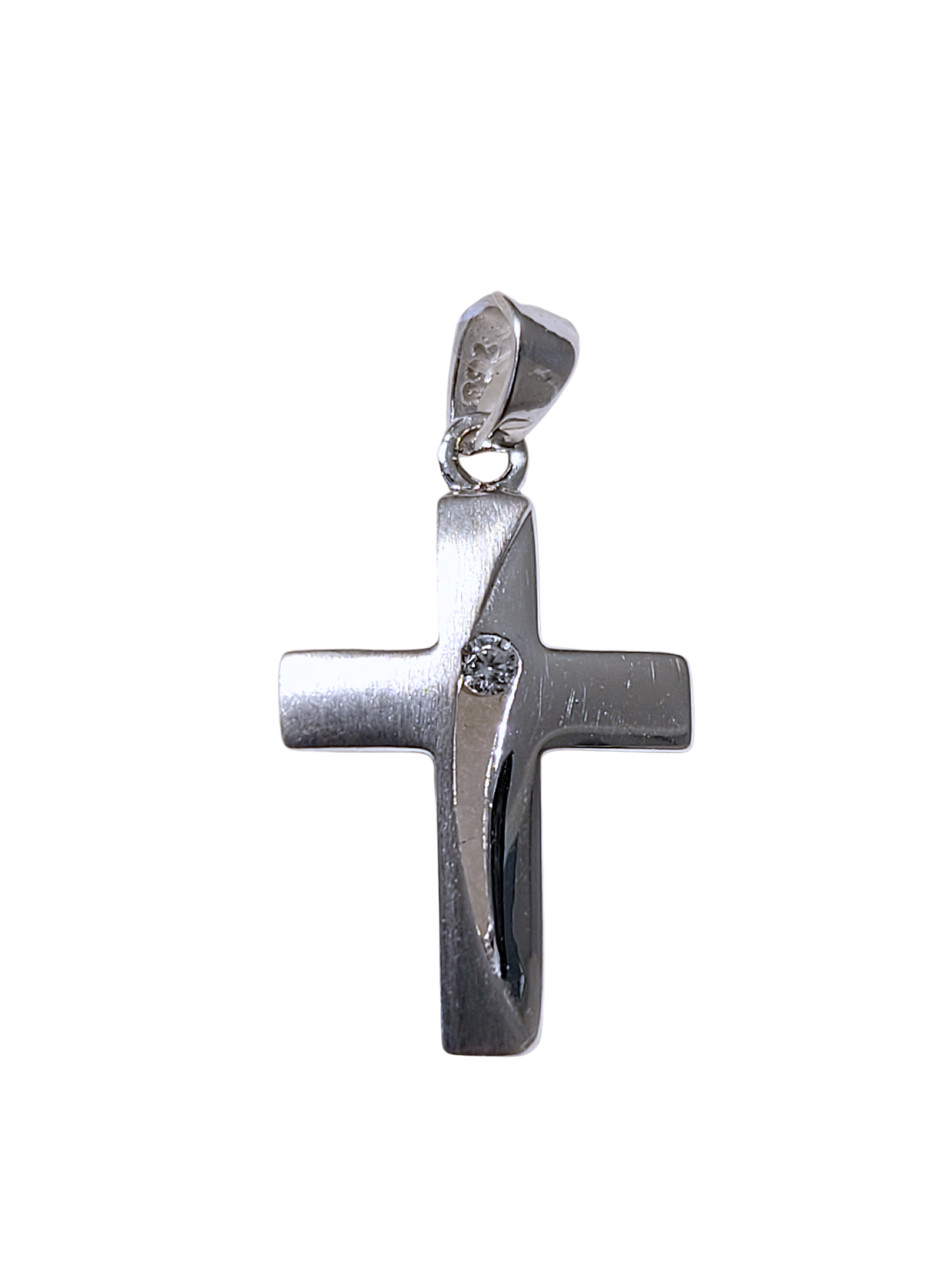 Pendentif Croix en or blanc et zirconium 18ct 369-257