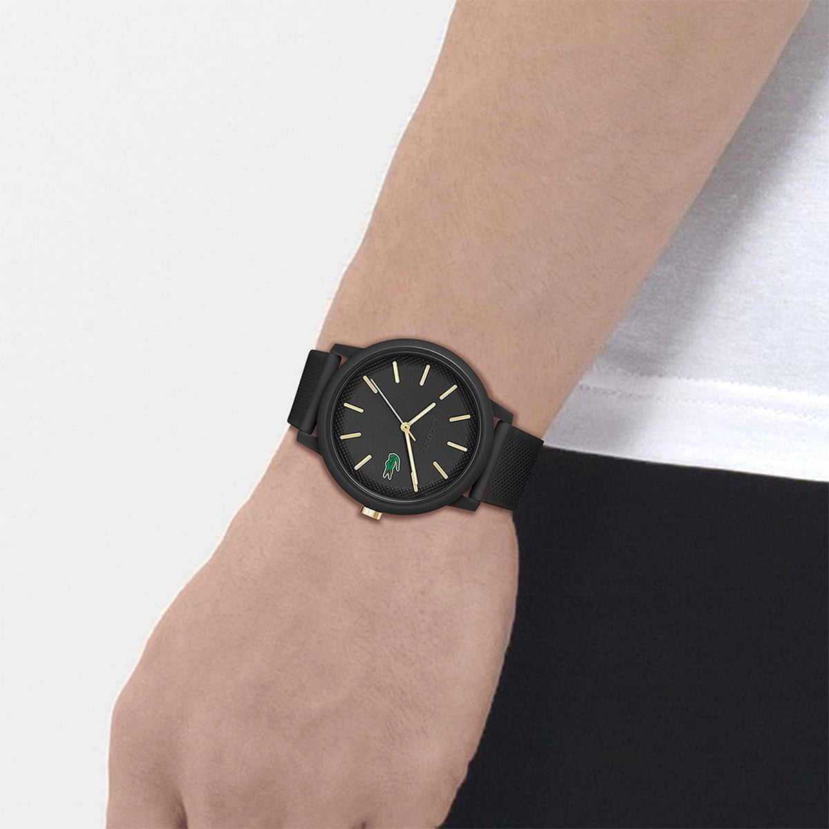 LACOSTE Men's 12.12 Black Silicone Watch 2011233