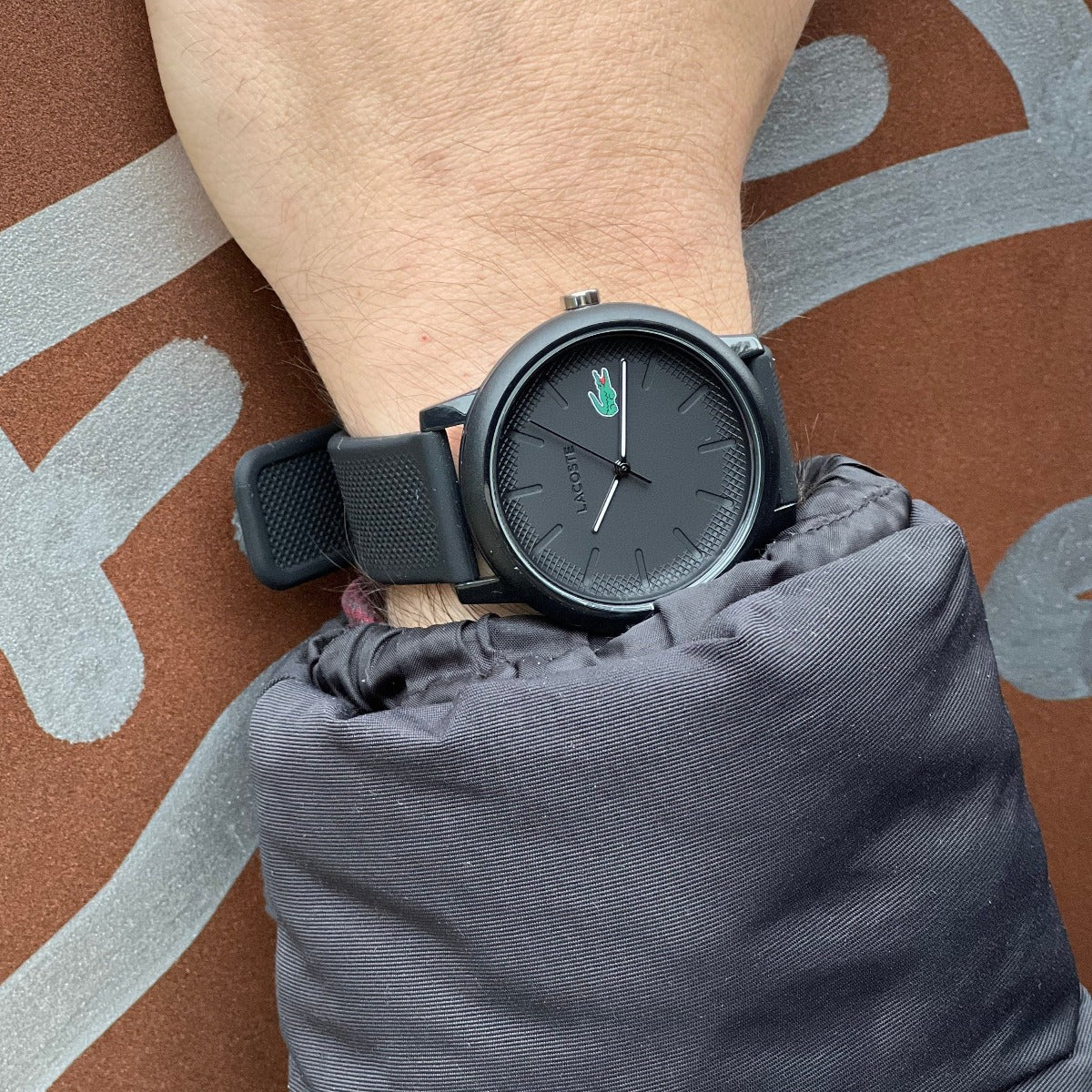 LACOSTE Men's 12.12 Black Silicone Watch 2011171