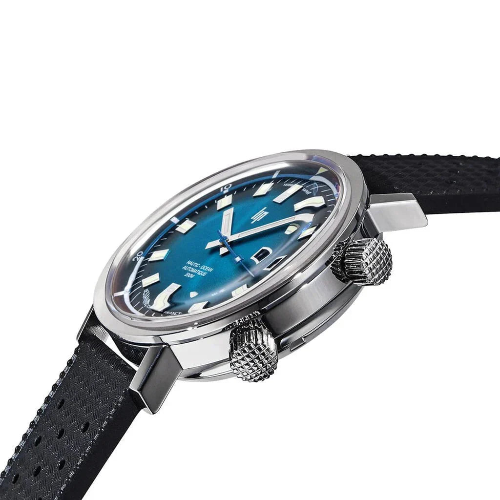 LIP Men's Large Nautic-Ocean Black Leather Watch 671854