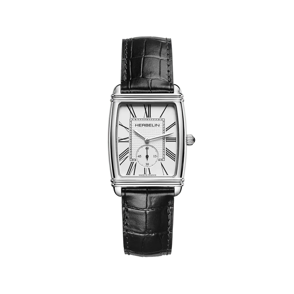 HERBELIN Men's Art Deco Black Leather Watch 10638AP08