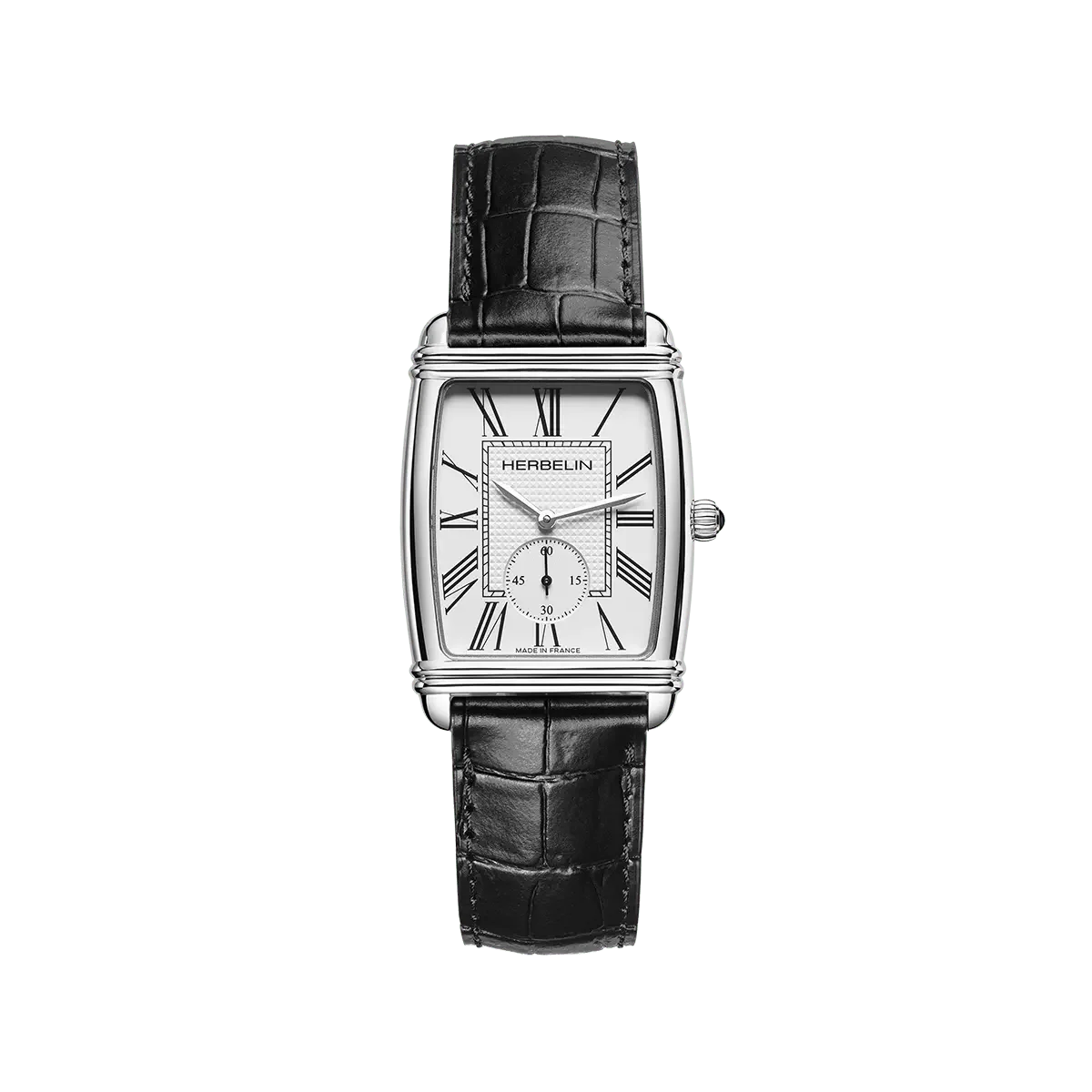 HERBELIN Men's Art Deco Black Leather Watch 10638AP08