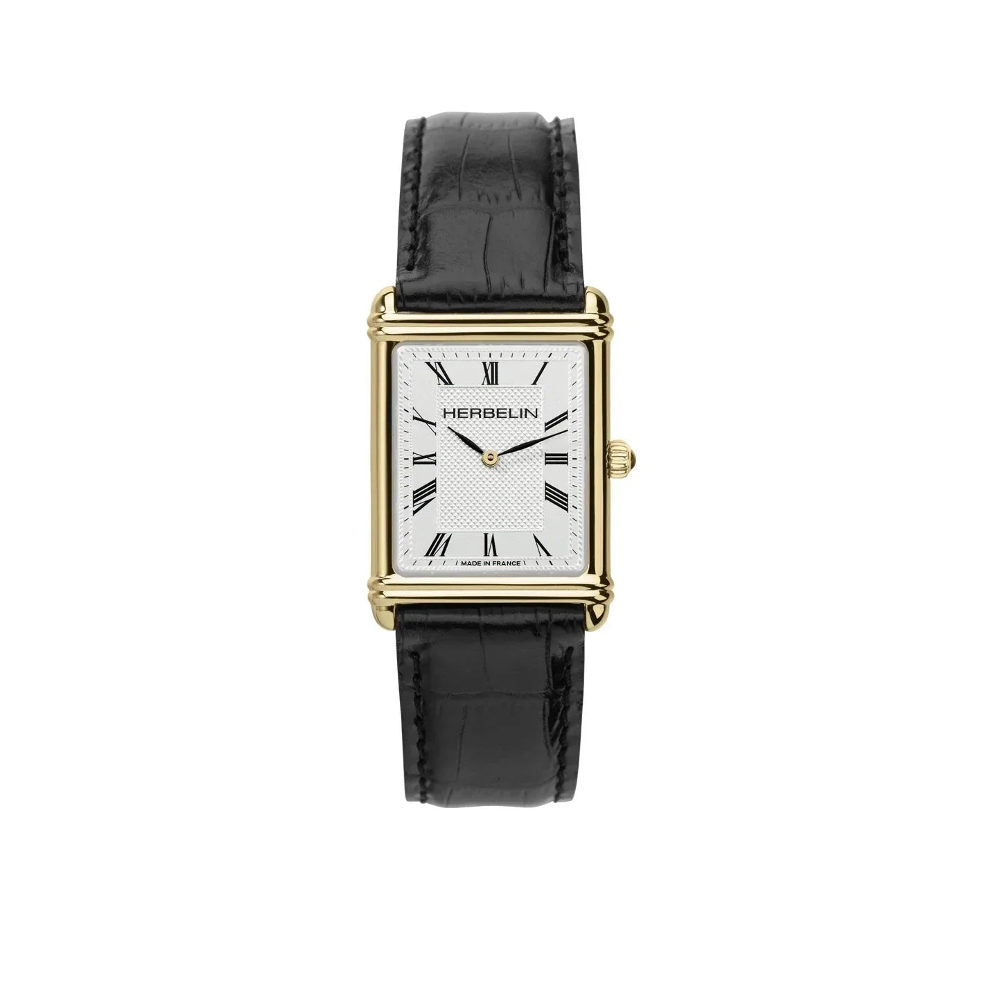 HERBELIN Men's Art Deco Black Leather Watch 17468P08