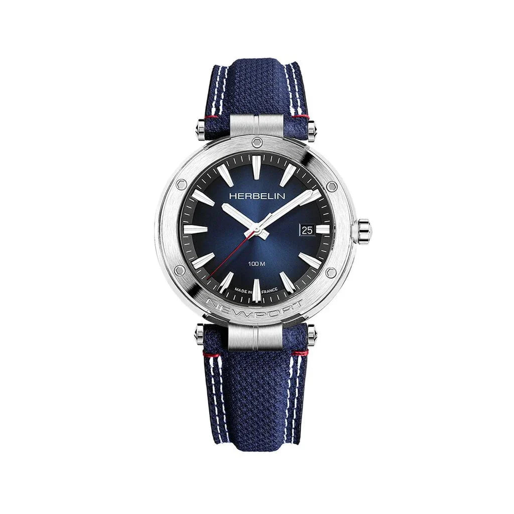 HERBELIN Men's Newport Blue Leather Watch 12288A15BL