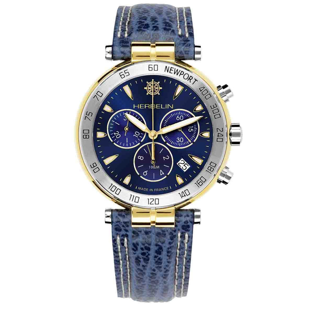 HERBELIN Men's Newport Chronograph Leather Watch 37654T35