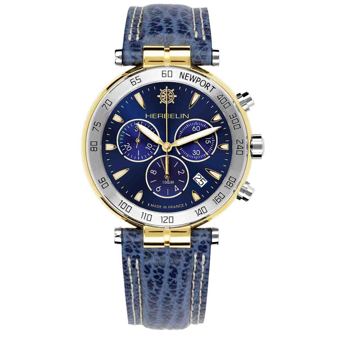 HERBELIN Men's Newport Chronograph Leather Watch 37654T35