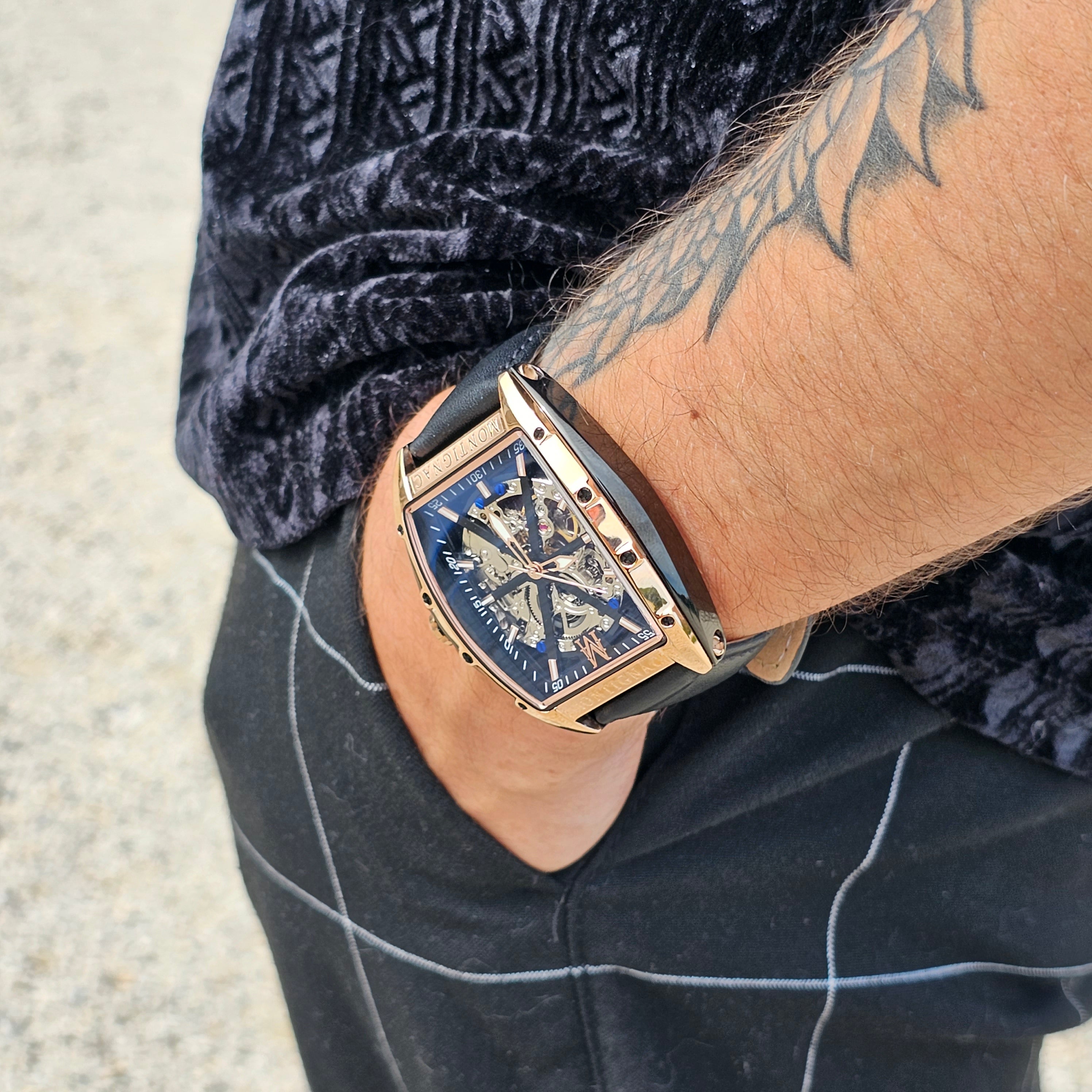 Montre MONTIGNAC Homme Automatique en Cuir Noir MOW201