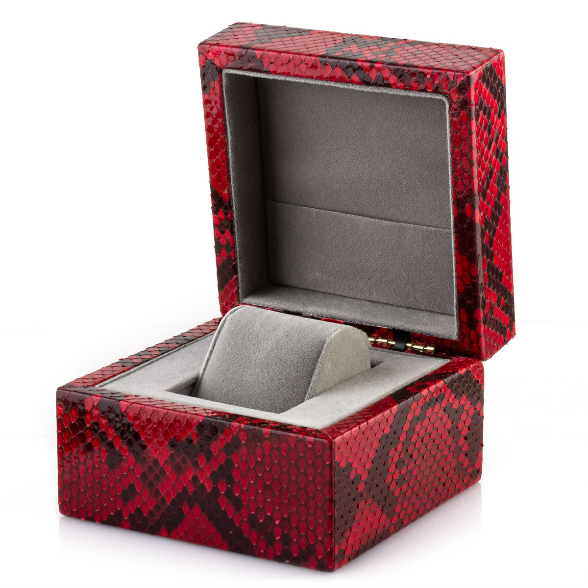 Leather watch box - Case for 1 watch - Red/black python