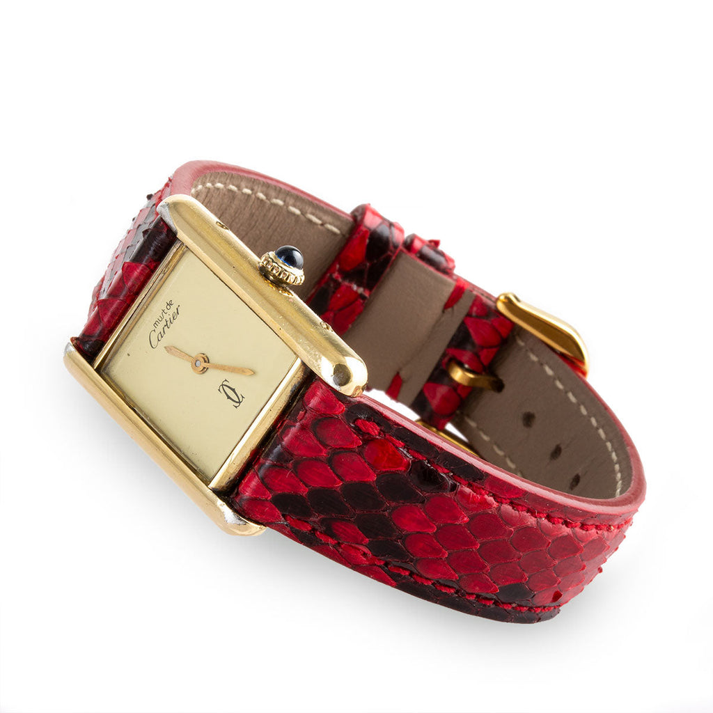 Cartier Tank Must - Bracelet montre cuir - Python rouge et noir