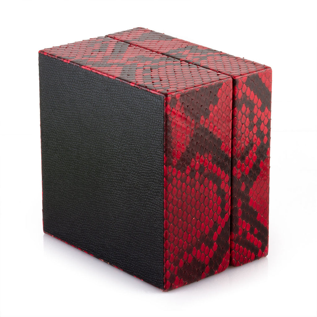 Leather watch box - Case for 1 watch - Red/black python