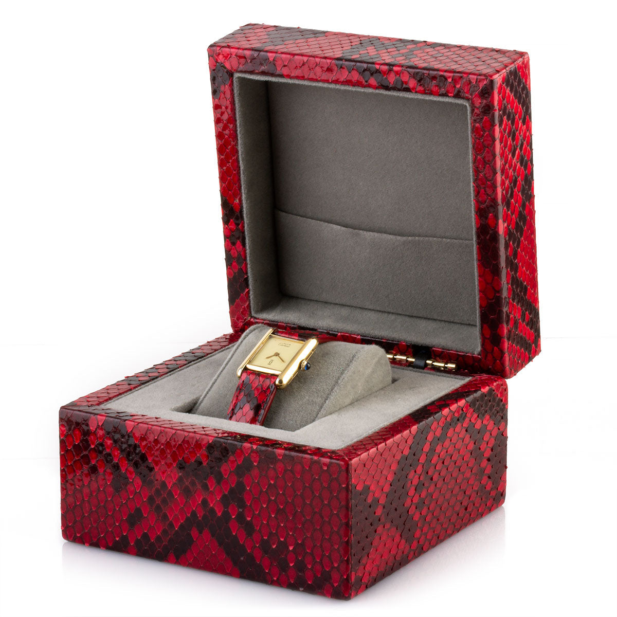Leather watch box - Case for 1 watch - Red/black python