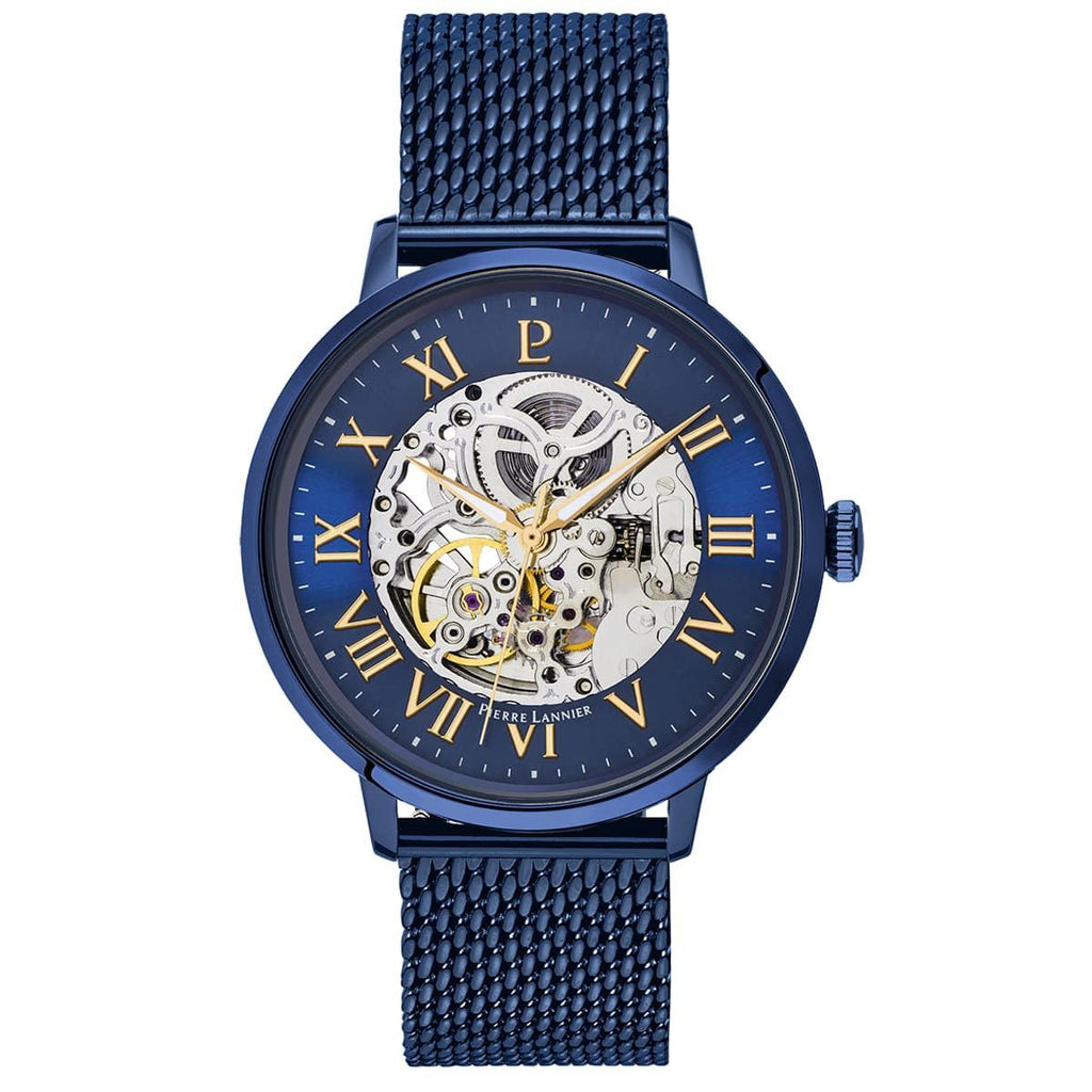 PIERRE LANNIER Men's Automatic Watch in Blue Milanese Steel 318B468