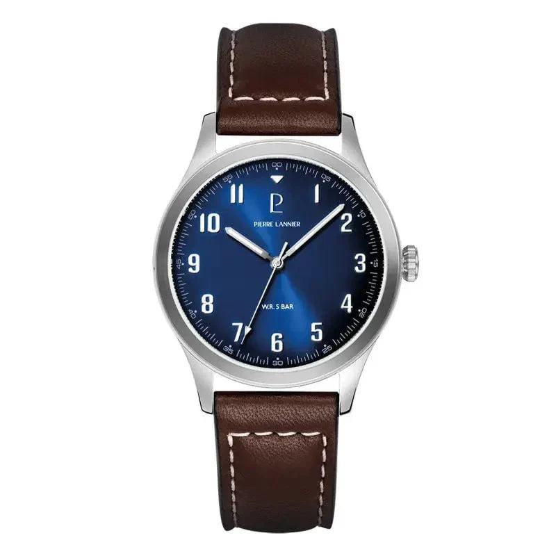 PIERRE LANNIER Men's Aviator Watch in Brown Leather 260G164