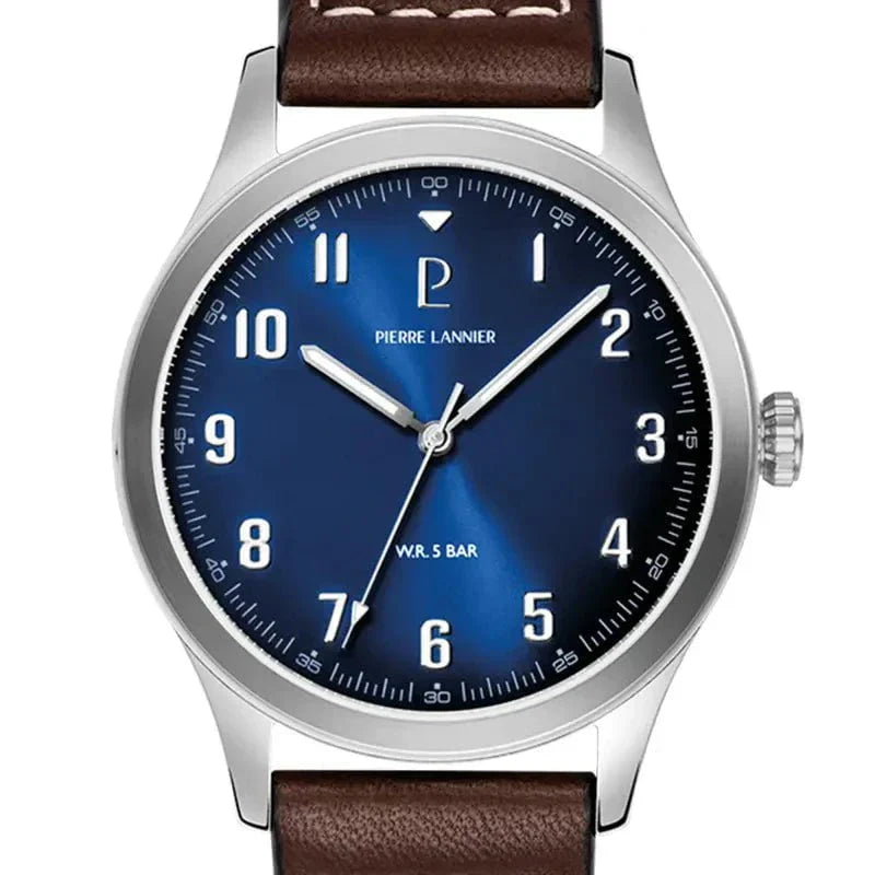 PIERRE LANNIER Men's Aviator Watch in Brown Leather 260G164