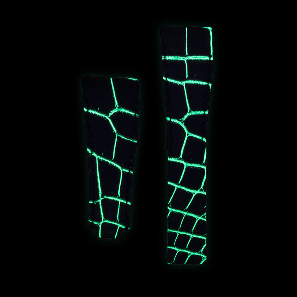 Rolex – Bracelet-montre cuir fluorescent R Strap – Alligator noir / vert