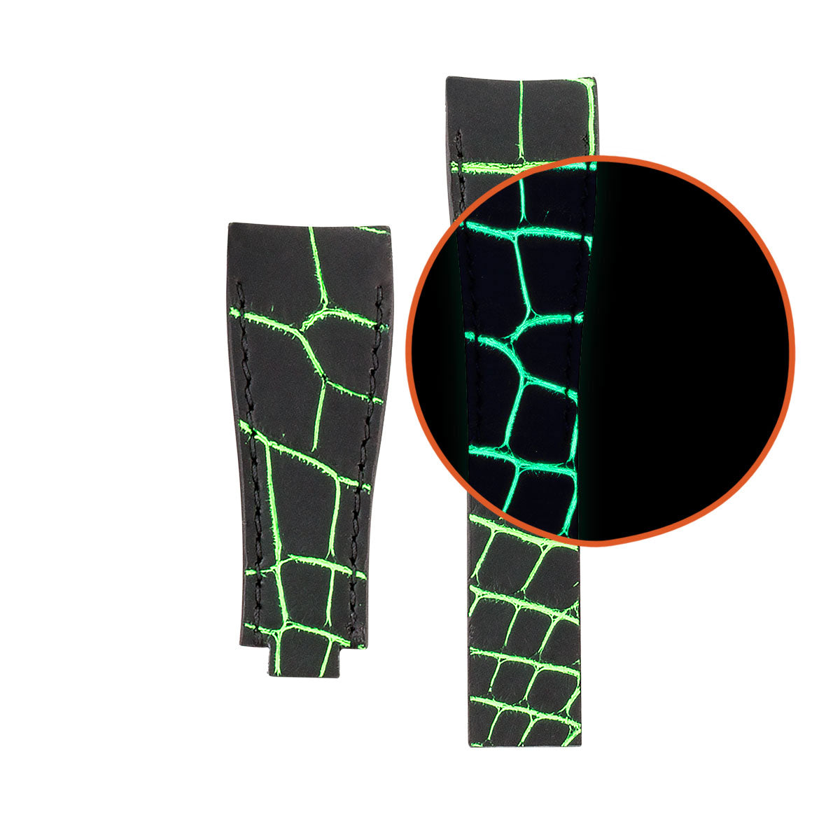 Rolex – R Strap Fluorescent Leather Watch Strap – Black/Green Alligator