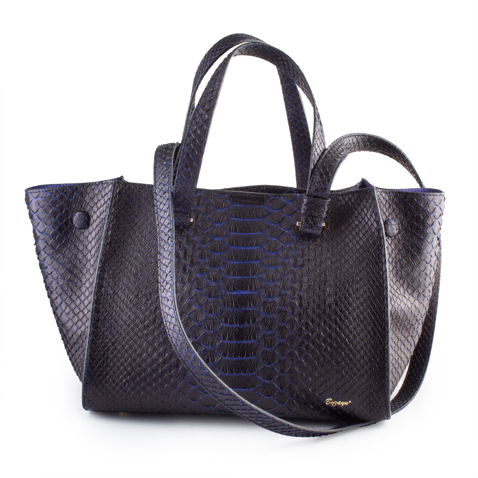 Sac à main cuir - Python noir / bleu