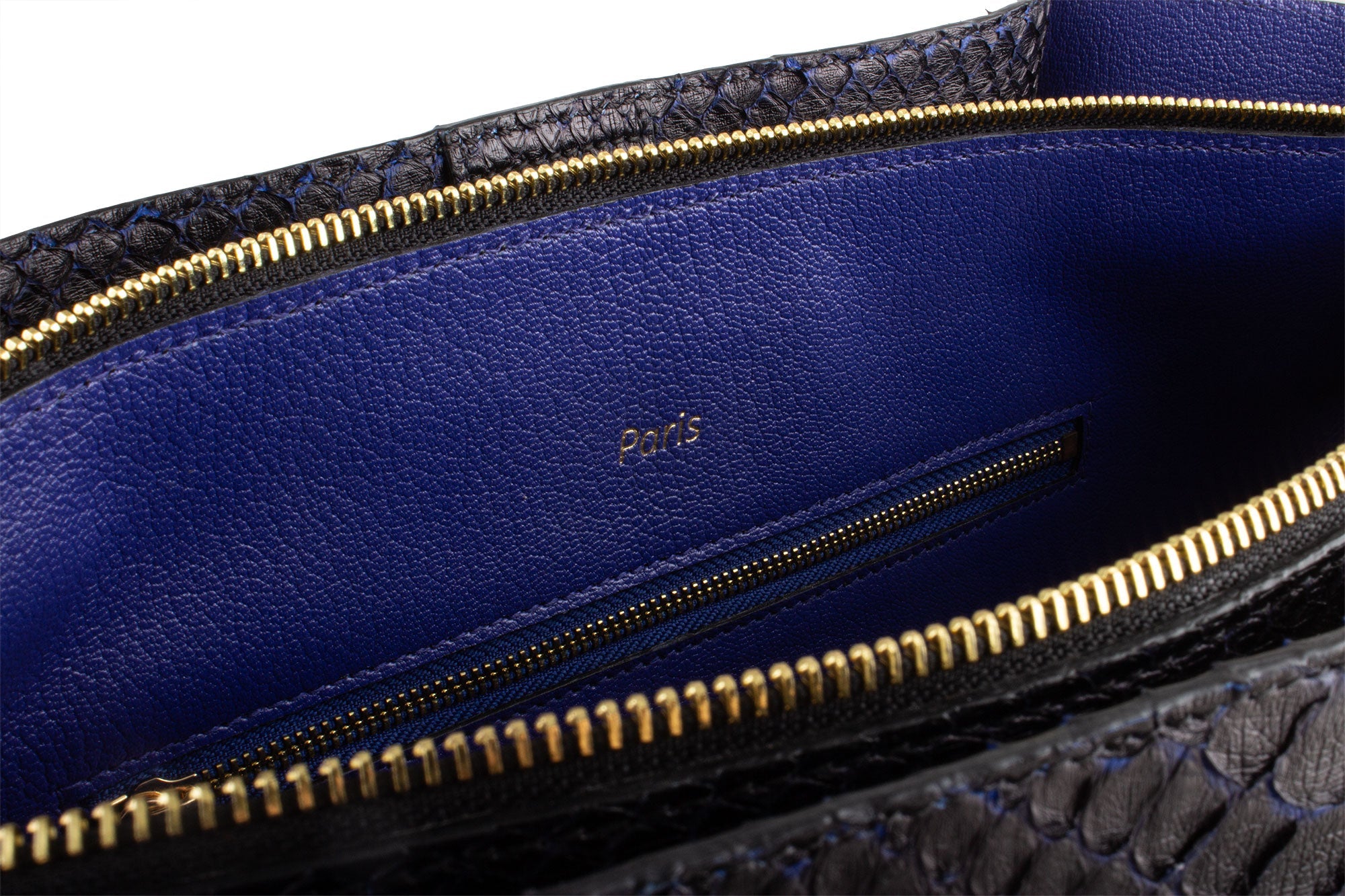 Sac à main cuir - Python noir / bleu