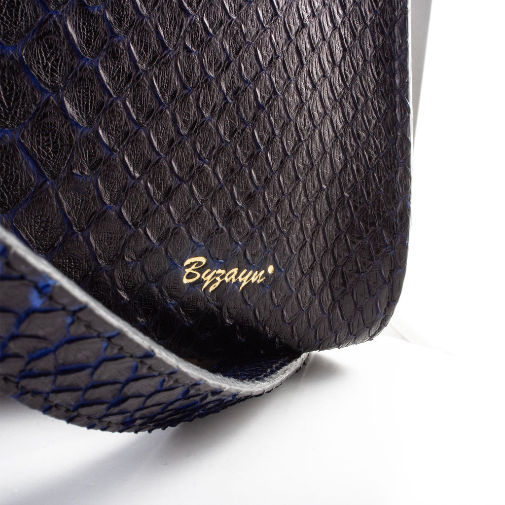 Sac à main cuir - Python noir / bleu