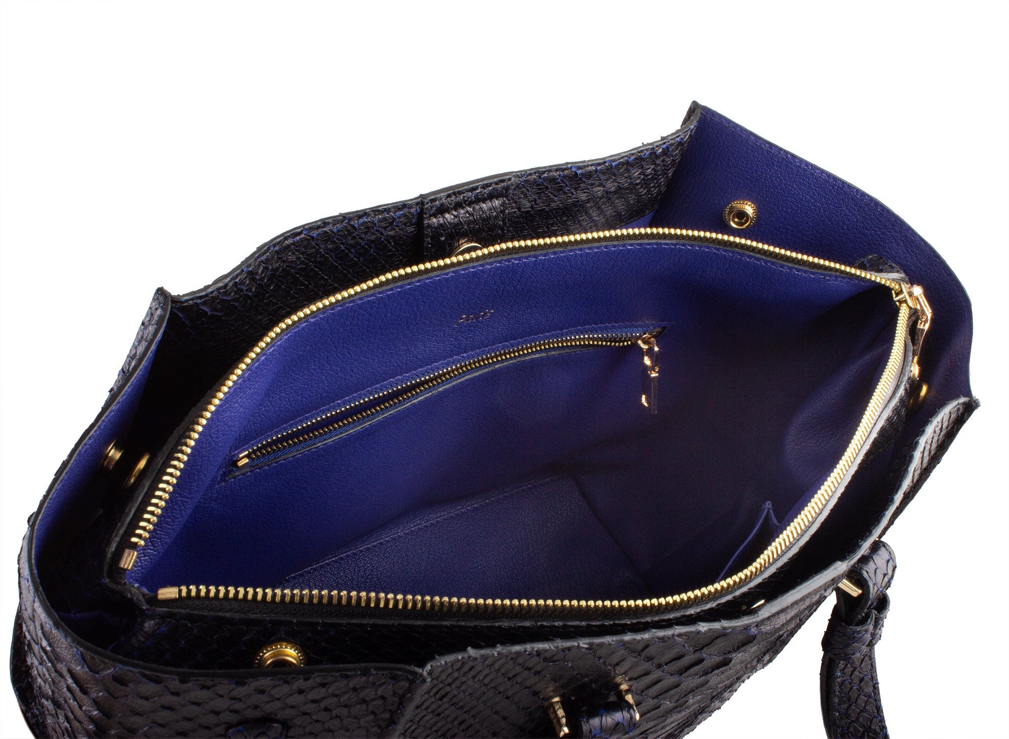 Sac à main cuir - Python noir / bleu