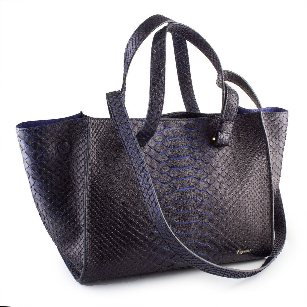 Sac à main cuir - Python noir / bleu