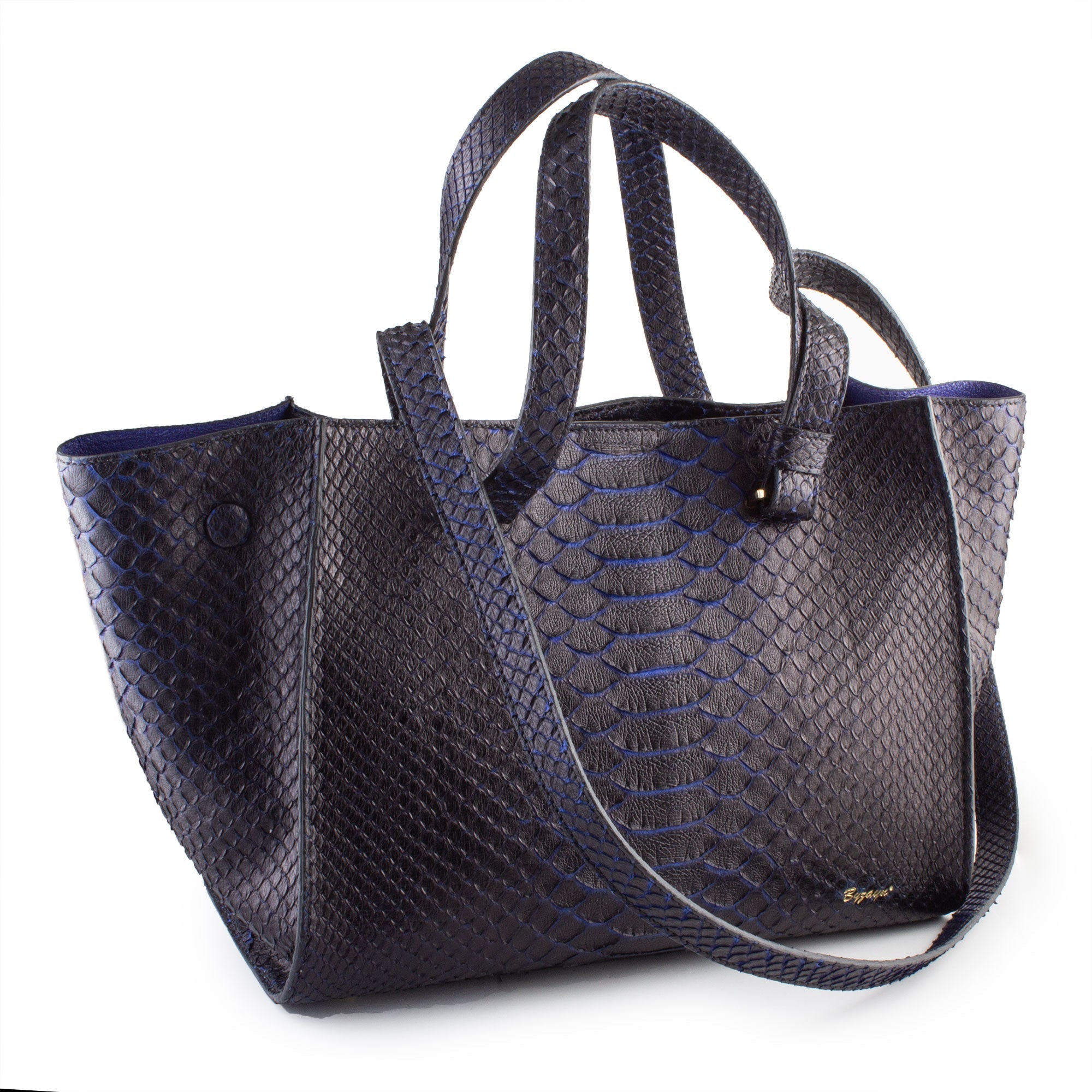Sac à main cuir - Python noir / bleu