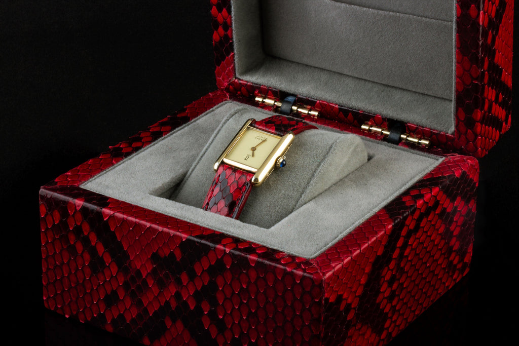 Cartier Tank Must - Bracelet montre cuir - Python rouge et noir