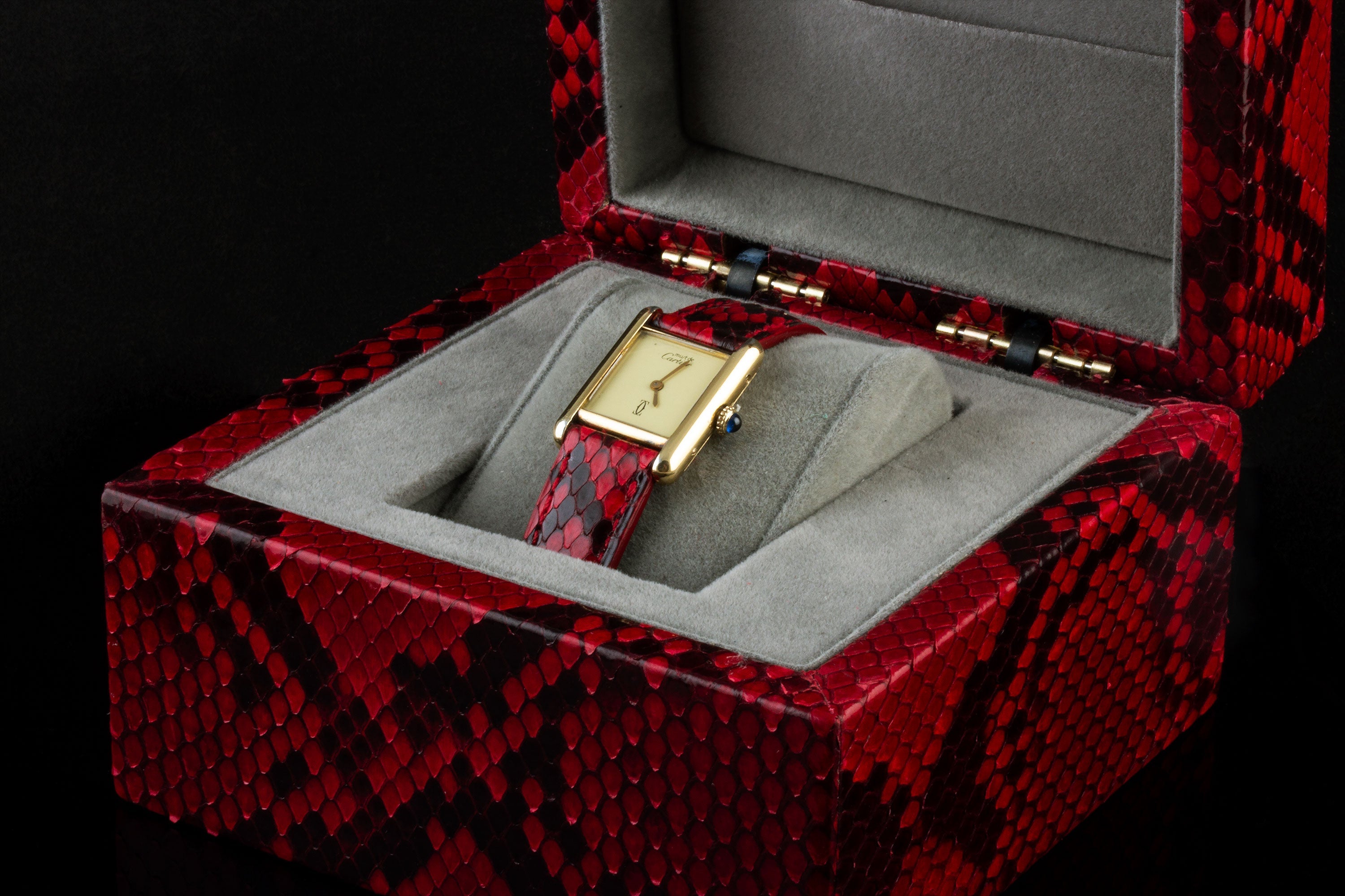 Cartier Tank Must - Bracelet montre cuir - Python rouge et noir